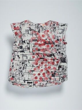 Tianello Silk Cream Tank Top with Pink Dots and Black Sketch Print